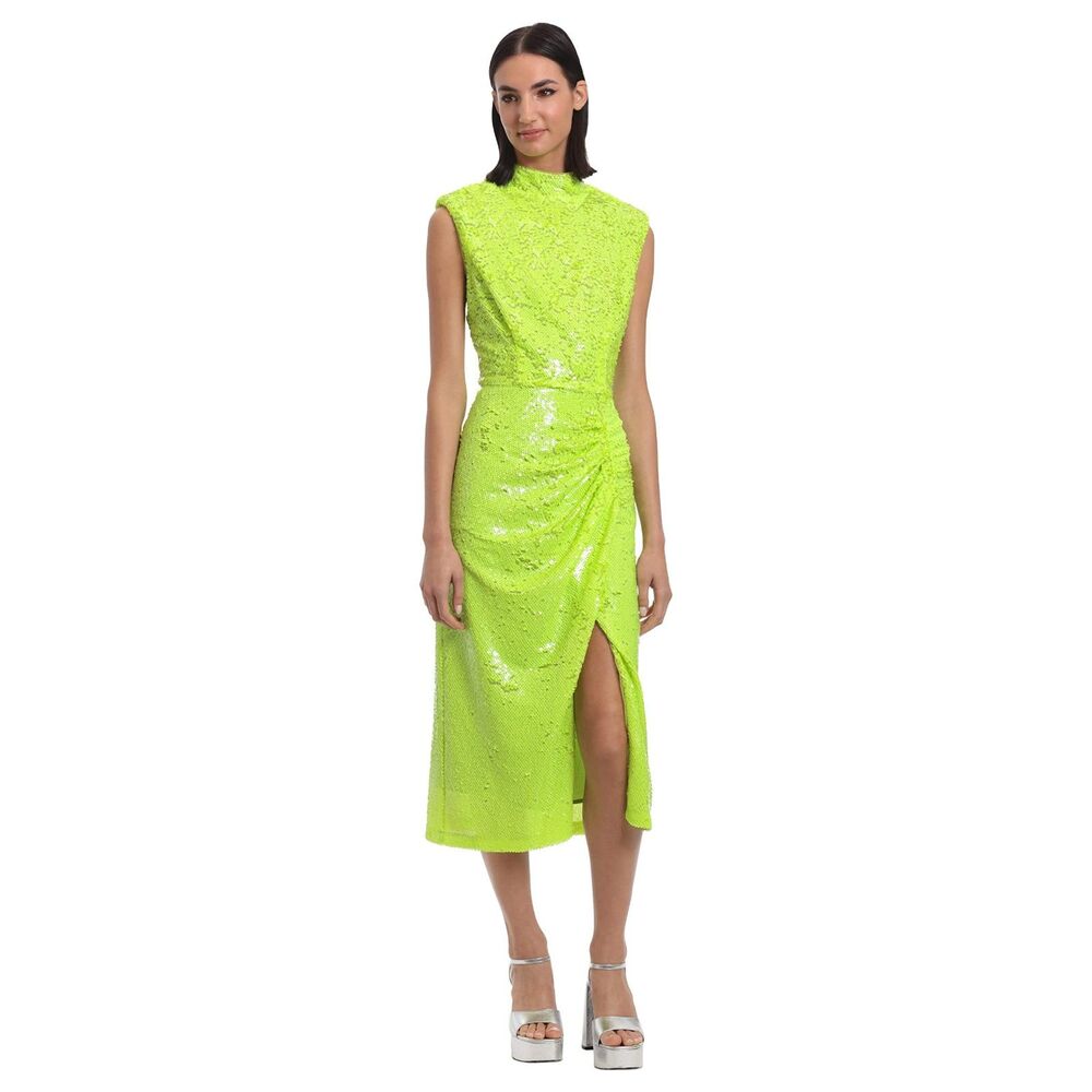 Donna Morgan Size 14 Neon Lime Sequin Dress Sleeveless Midi Cocktail Party NWT